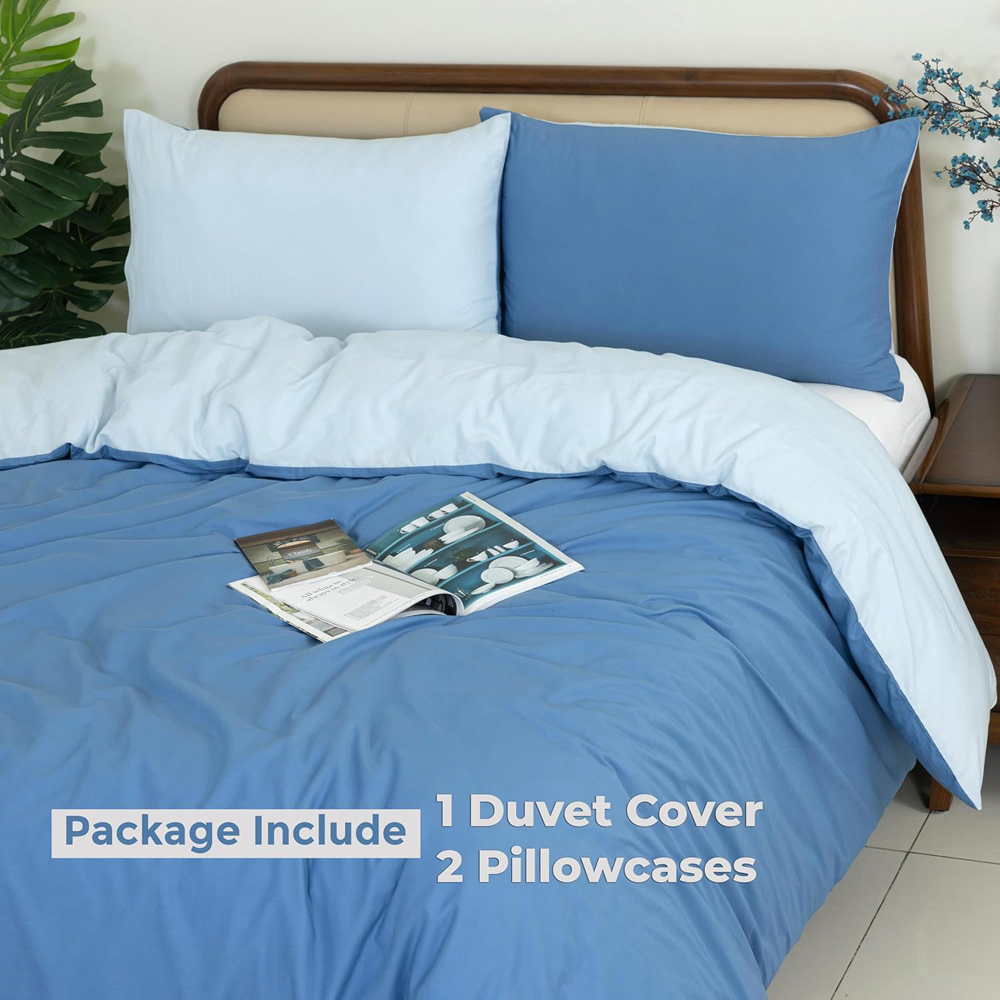 MHG Living Super King Size Blue Reversible Duvet Set Image 3