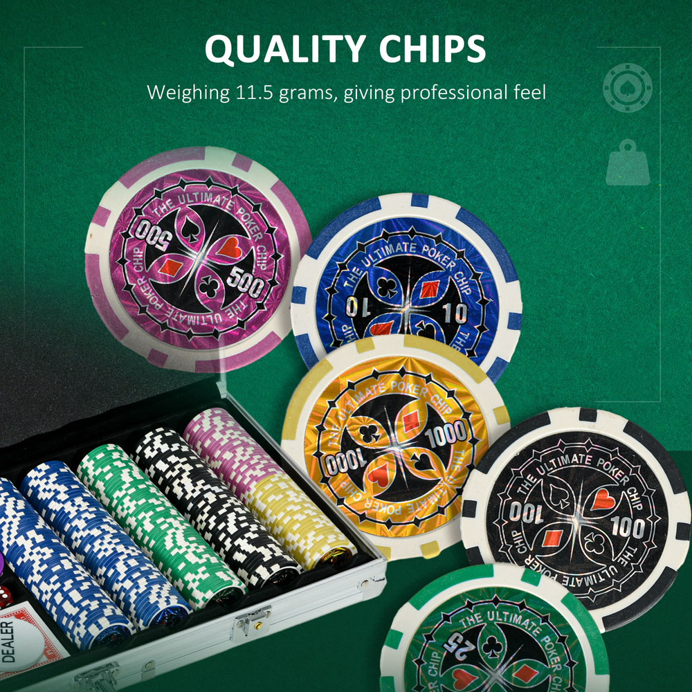 SPORTNOW 500 Piece Poker Chips Set with Mat Aluminium Case and 2 Decks of Cards Image 7