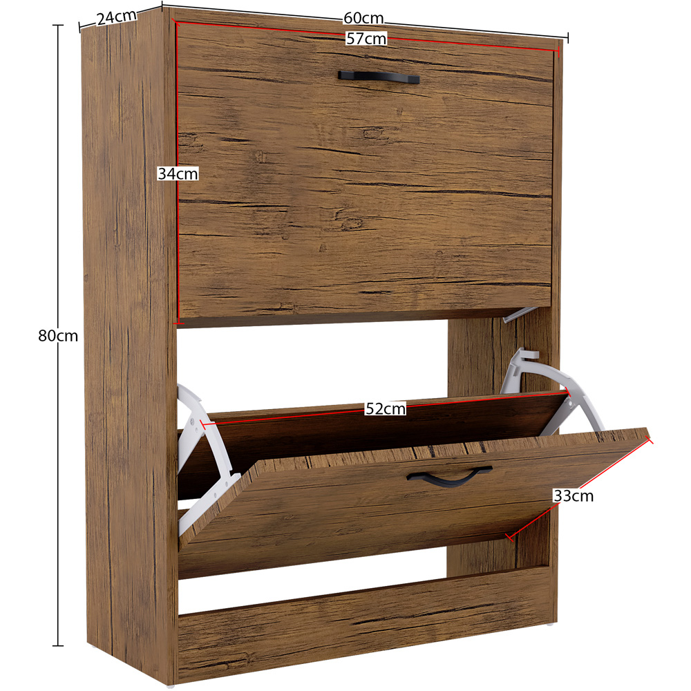 Vida Designs 2 Drawer Antique Brown Shoe Cabinet Image 7