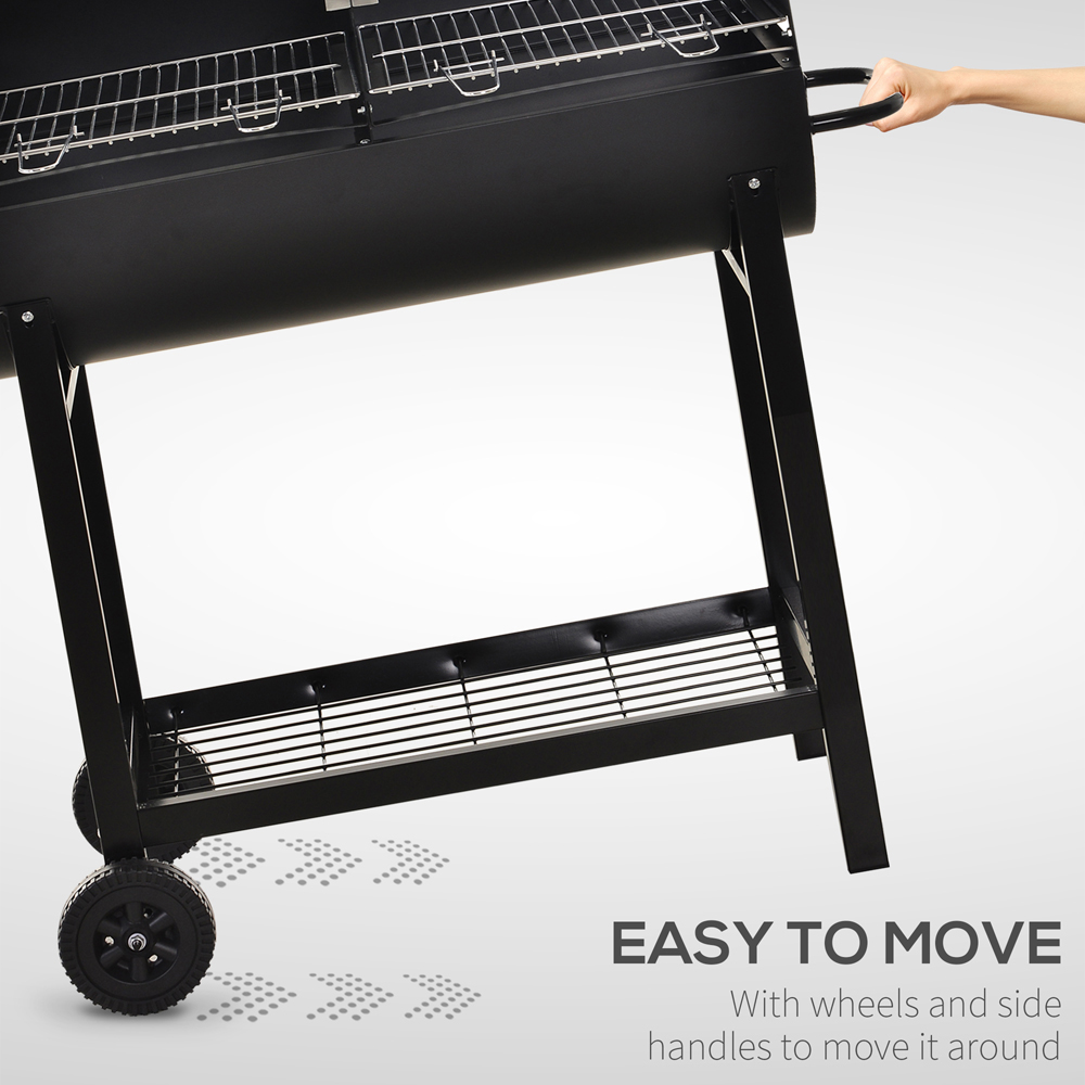 Outsunny Black Portable Dual Charcoal BBQ Grill Cart Image 5