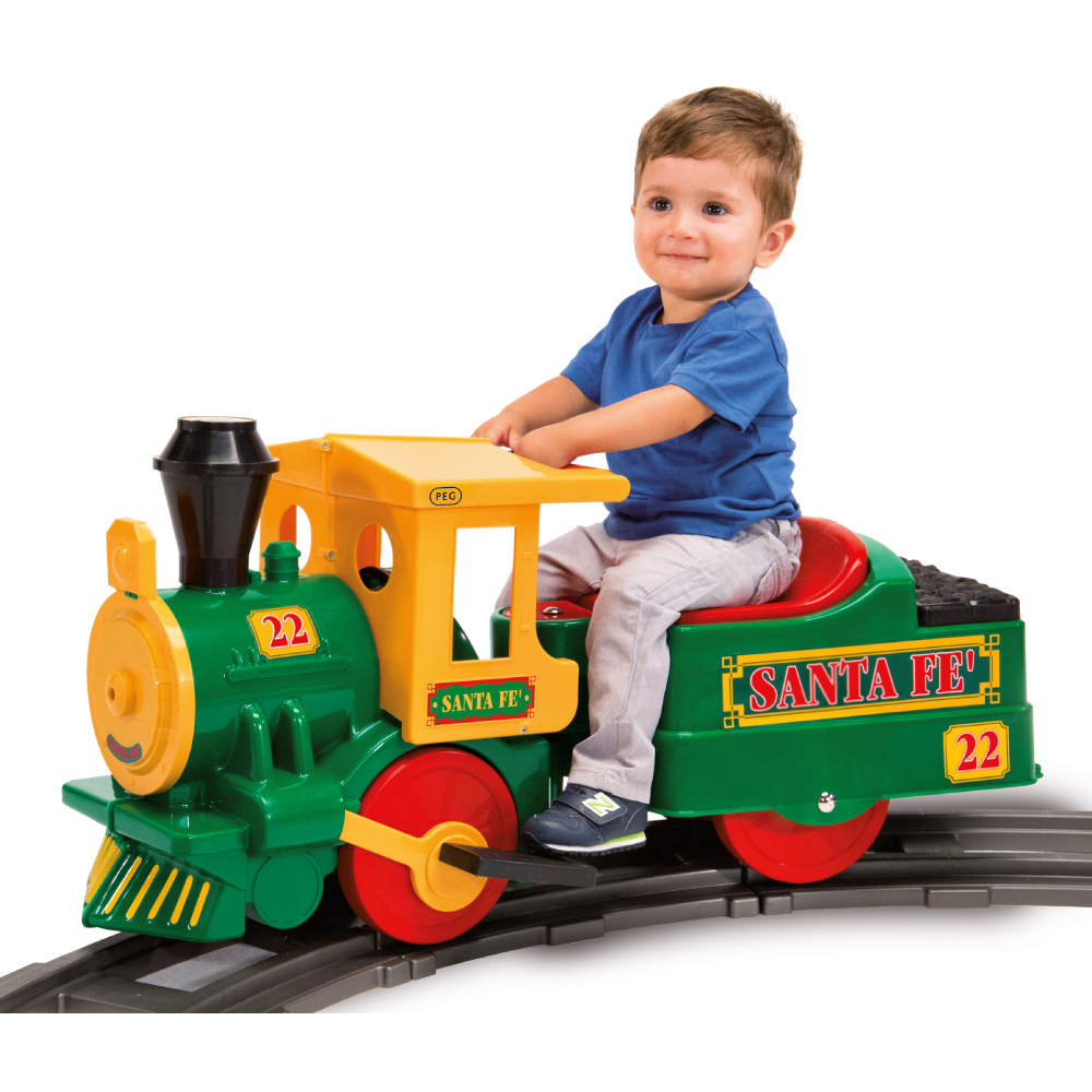 PEG Santa Fe Kids Electric Ride-On Train with Track and Sound Effects Green 6V Image 4