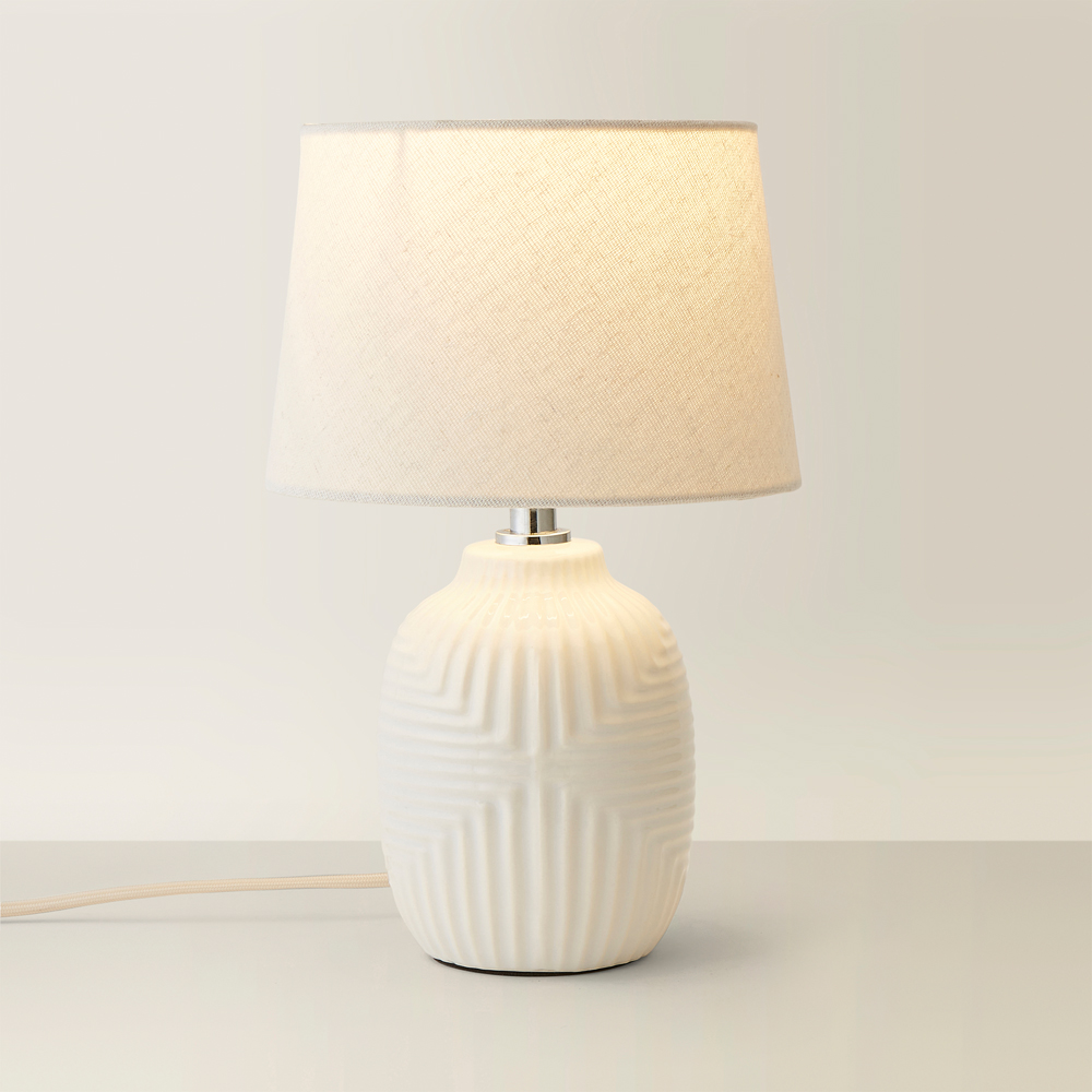 ValueLights Harrison Taper Shade White Geo Ribbed Pattern Gloss Small LED Table Lamp Image 5