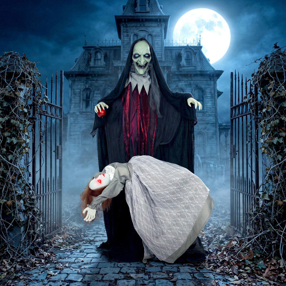 HOMCOM Light Up Animated Standing Witch with Floating Ghost Halloween Decoration 6ft Image 2