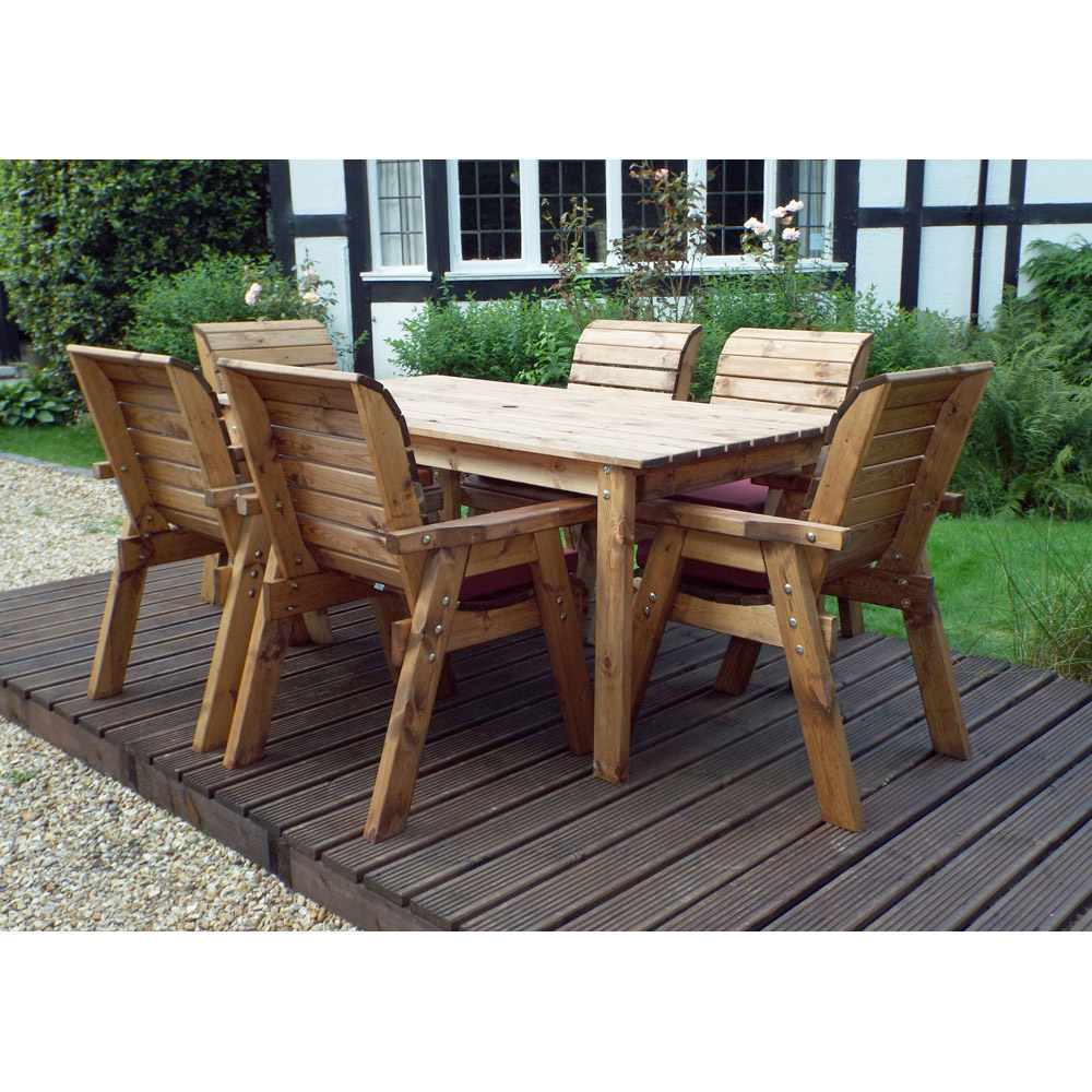 Charles Taylor Solid Wood 6 Seater Rectangular Outdoor Dining Set with Red Cushions Image 3