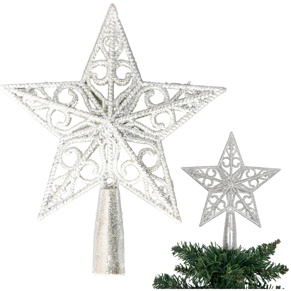 Shatchi Silver Glitter Star Tree Topper Image 3