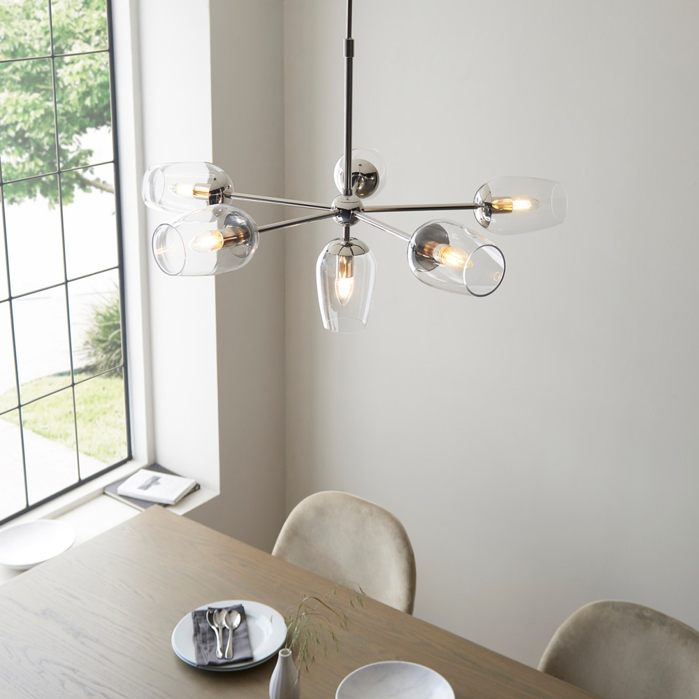 Merano Livorno Clear Glass Bright Nickel Plate Multi Arm Pendant Ceiling Light Image 7