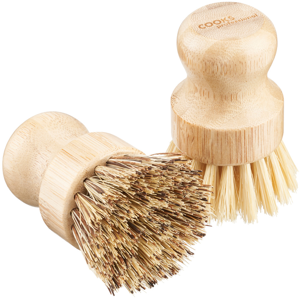 Cooks Professional Set of 2 Eco-Friendly Bamboo Washing Up Dish Brushes Image 1