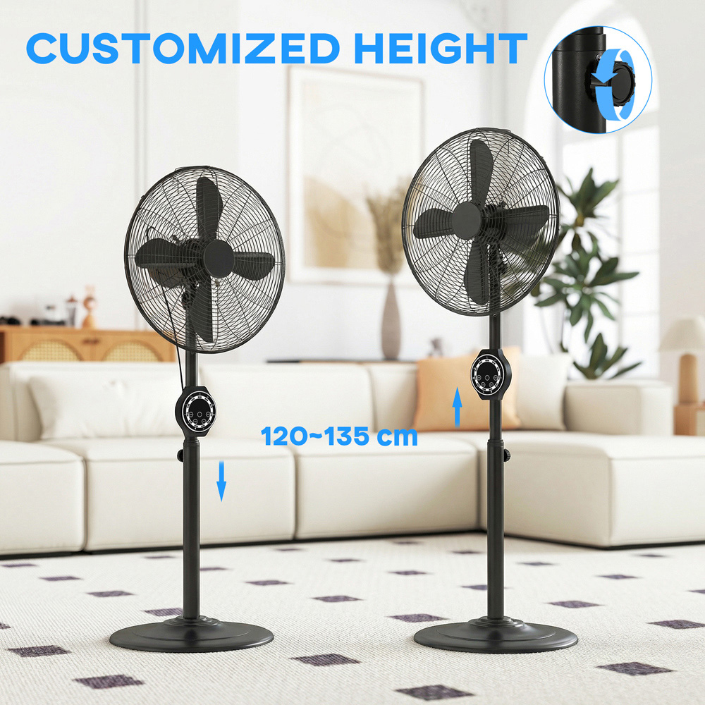 HOMCOM Black Oscillating Height Adjustable Pedestal Fan with Timer 53 ...