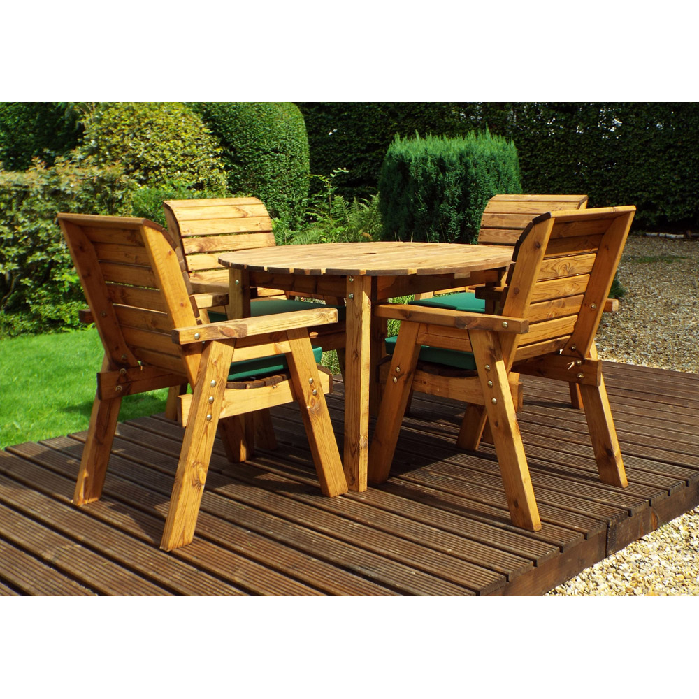Charles Taylor Solid Wood 4 Seater Round Outdoor Dining Set with Green Cushions Image 3