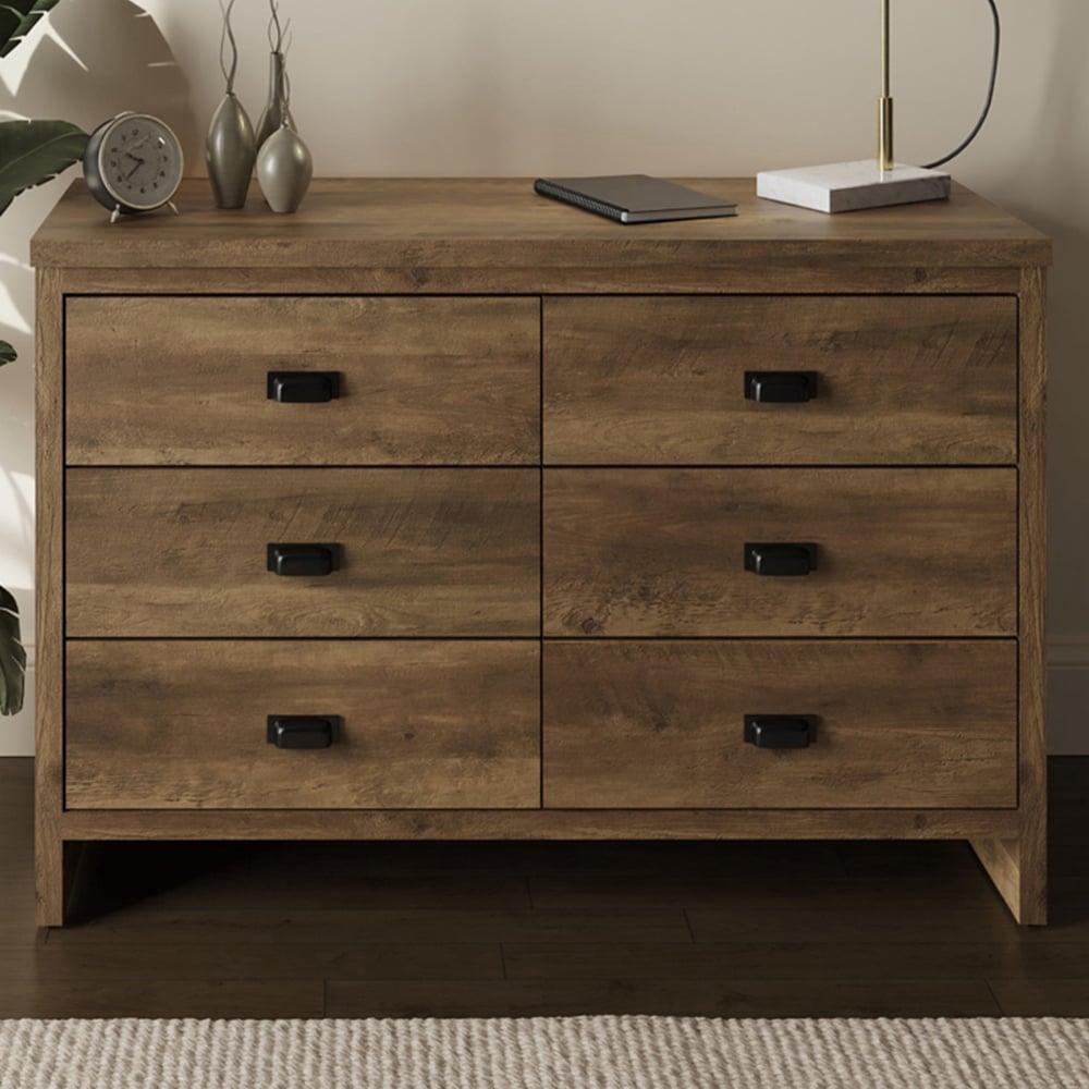 GFW Boston 6 Drawer Knotty Oak Chest of Drawers Image 1