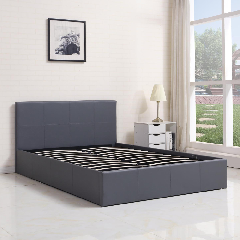 Portland Small Double Grey Leather Ottoman Bed Image 2