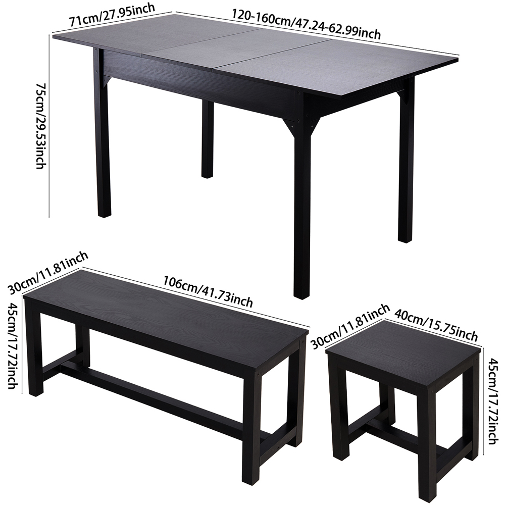 Living and Home 6 Seater Extendable Dining Set with Bench and Stool Black Image 9