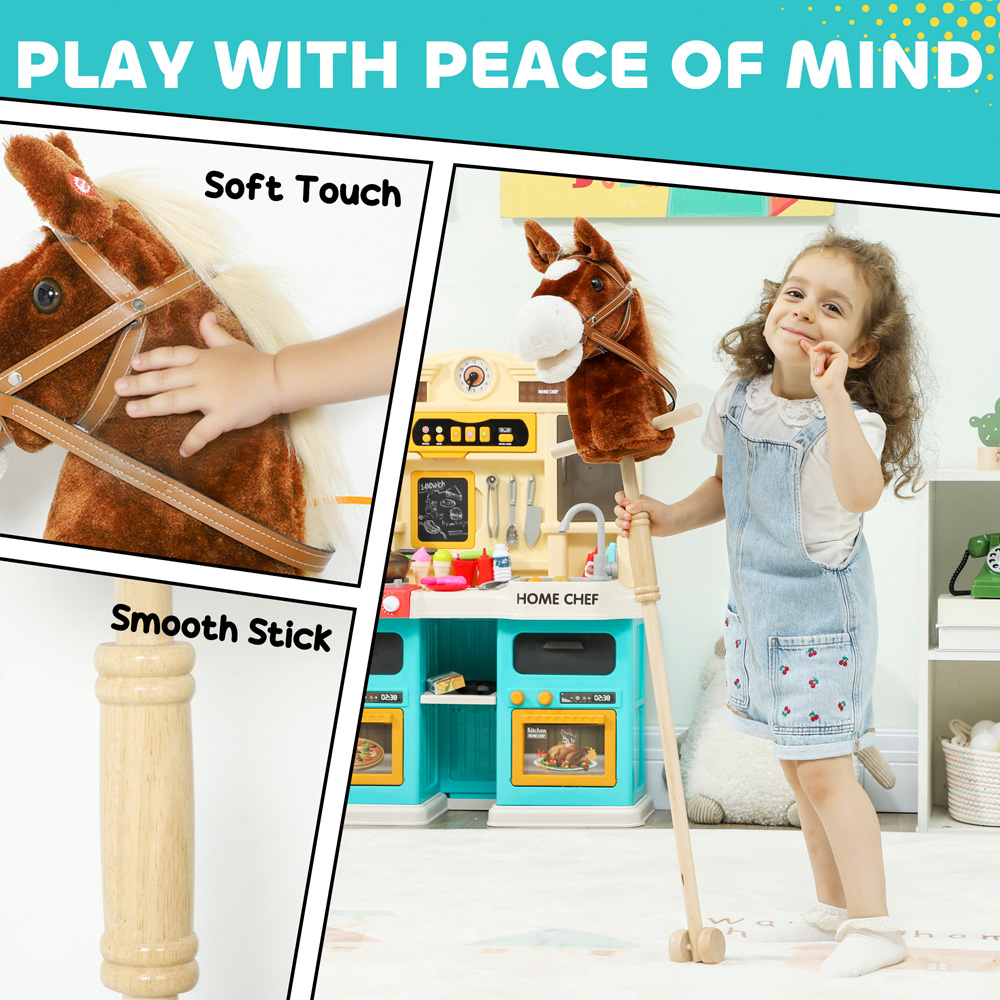 Tommy Toys AIYAPLAY Ride On Wooden Stick Horse Toy with Wheels Pony Sound Effects Image 5