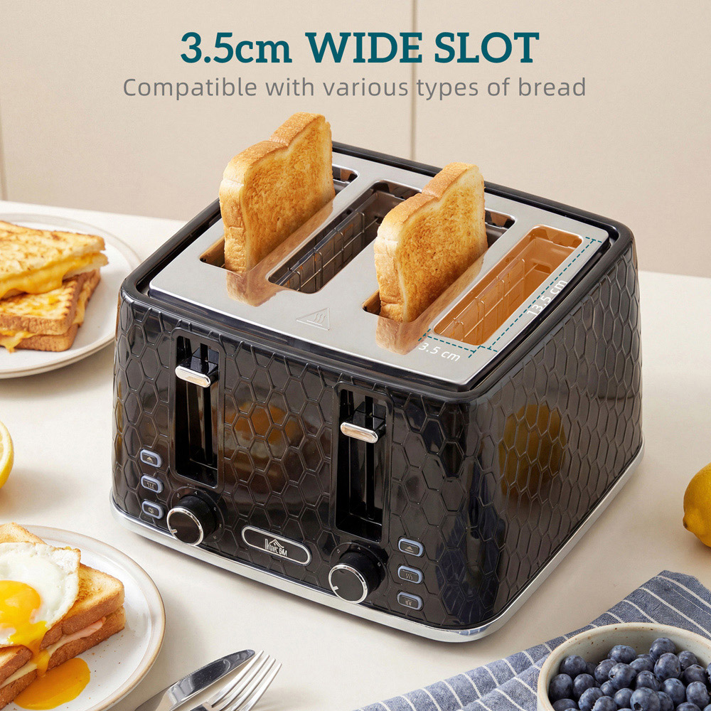HOMCOM Black 1.7L Fast Boil Kettle and 4 Slice Toaster Set Image 8