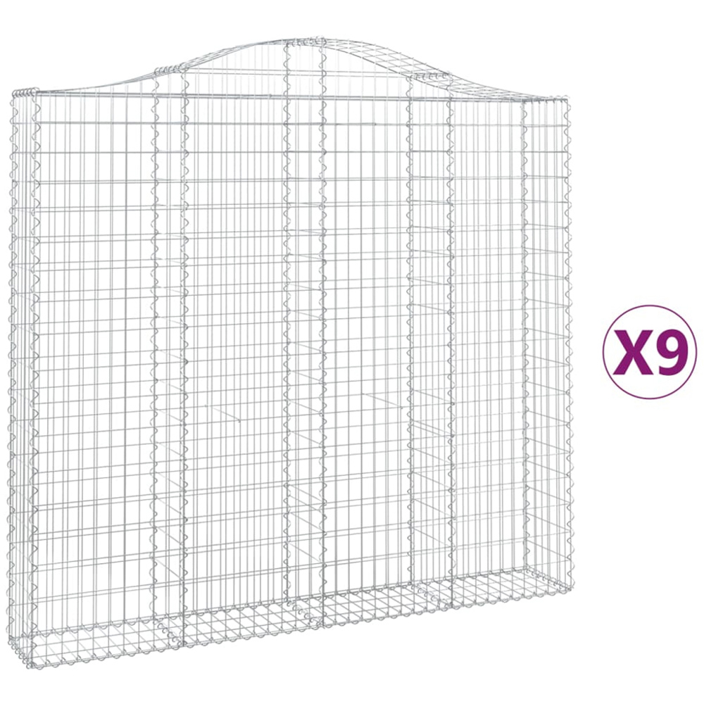 vidaXL Silver Galvanised Iron Arched Gabion Basket 200 x 30 x 180/200cm 9 Pack Image 4