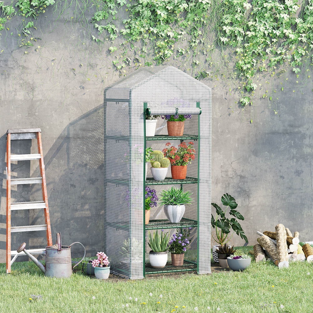 Outsunny White 2.3 x 1.6ft 4-Tier Mini Greenhouse Image 2