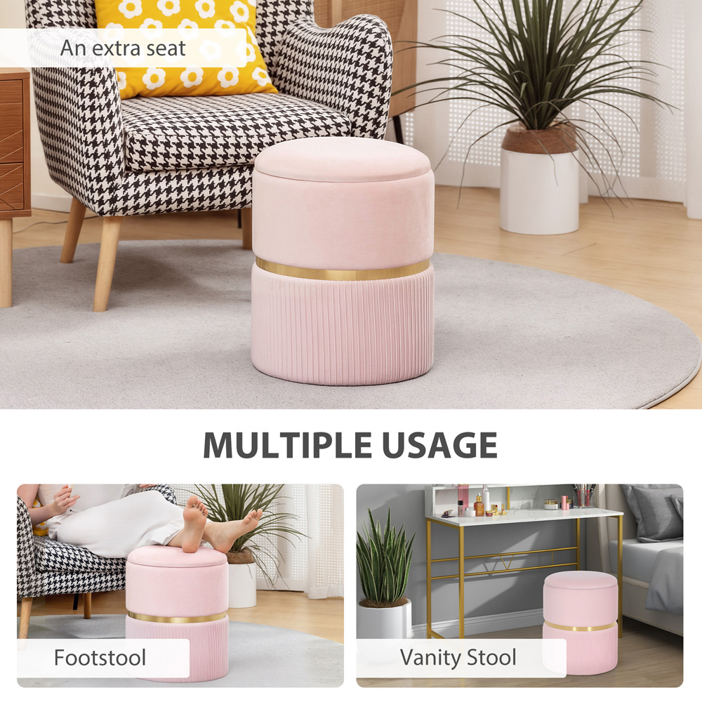 Portland Pink Velvet Round Pouffe Footstool with Storage Image 6