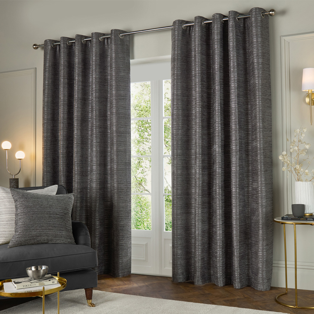 Paoletti Jupiter Graphite Fully Lined Chenille Jacquard Eyelet Curtains 229 x 137cm Image 1