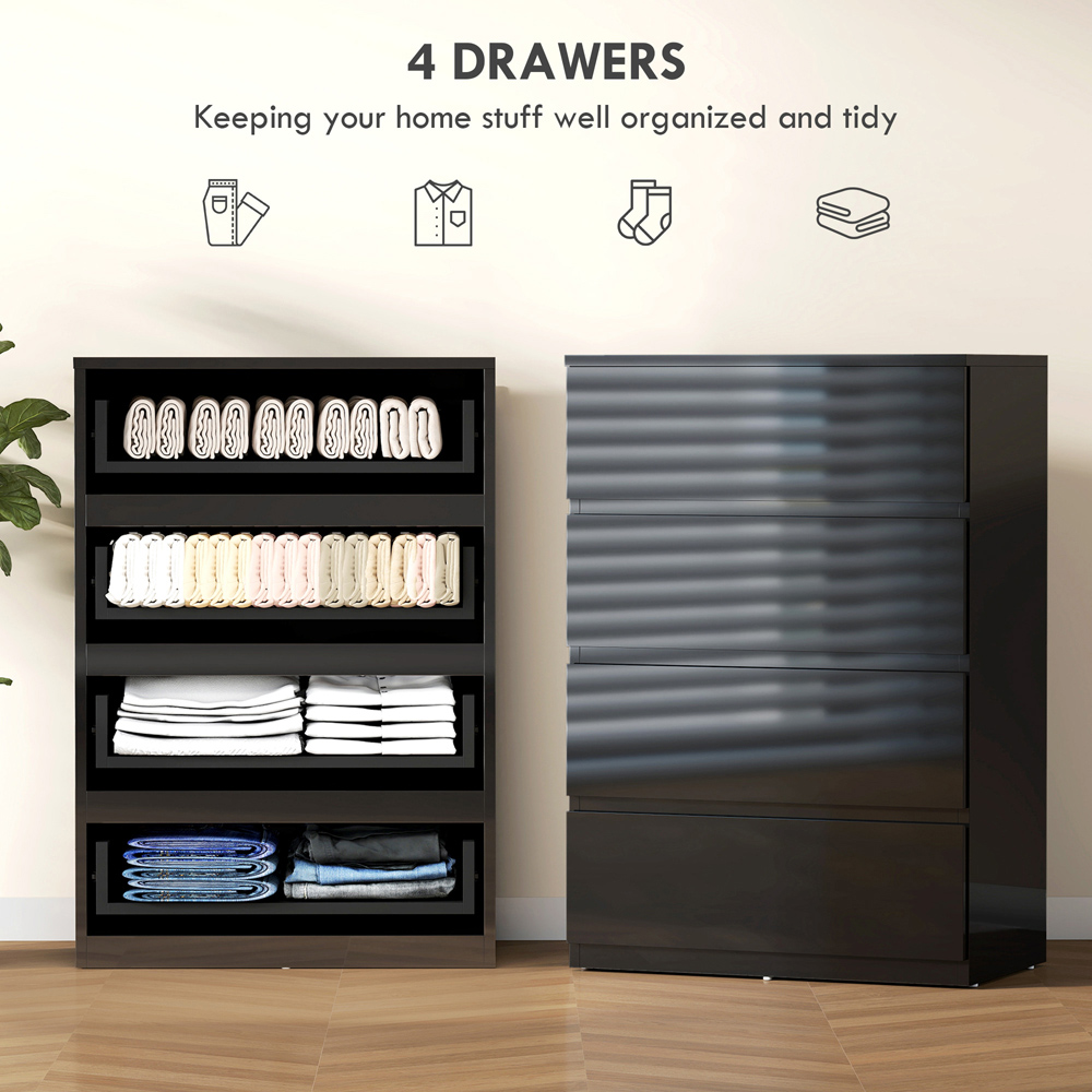 Portland 4 Drawer High Gloss Black Chest of Drawers Image 5