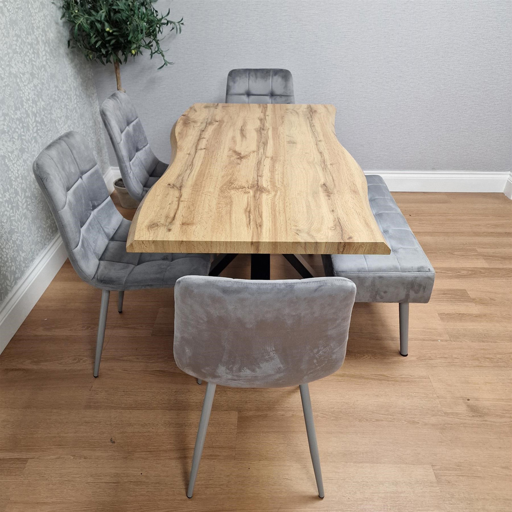 Kosy Koala 6 Seater Velvet Dining Table Set with Bench Brown and Grey Image 8