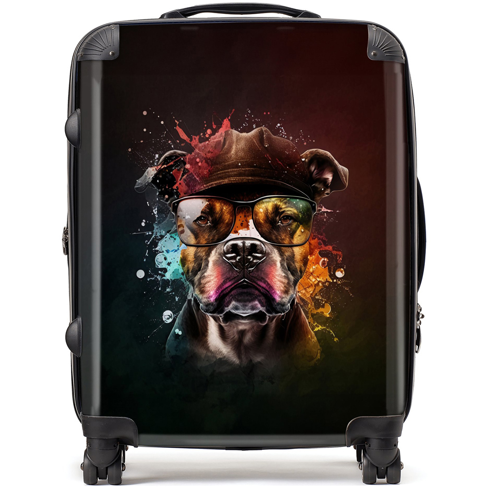 Warren Reed Designer Large Splashart Staffordshire Bull Terrier Dog with Glasses Suitcase Image 1