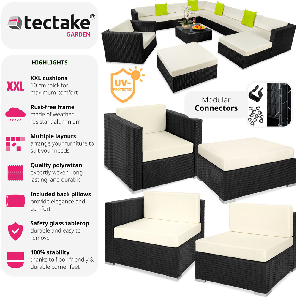 tectake Las Vegas 11 Seater Black Polyrattan Garden Corner Lounge Set Image 3