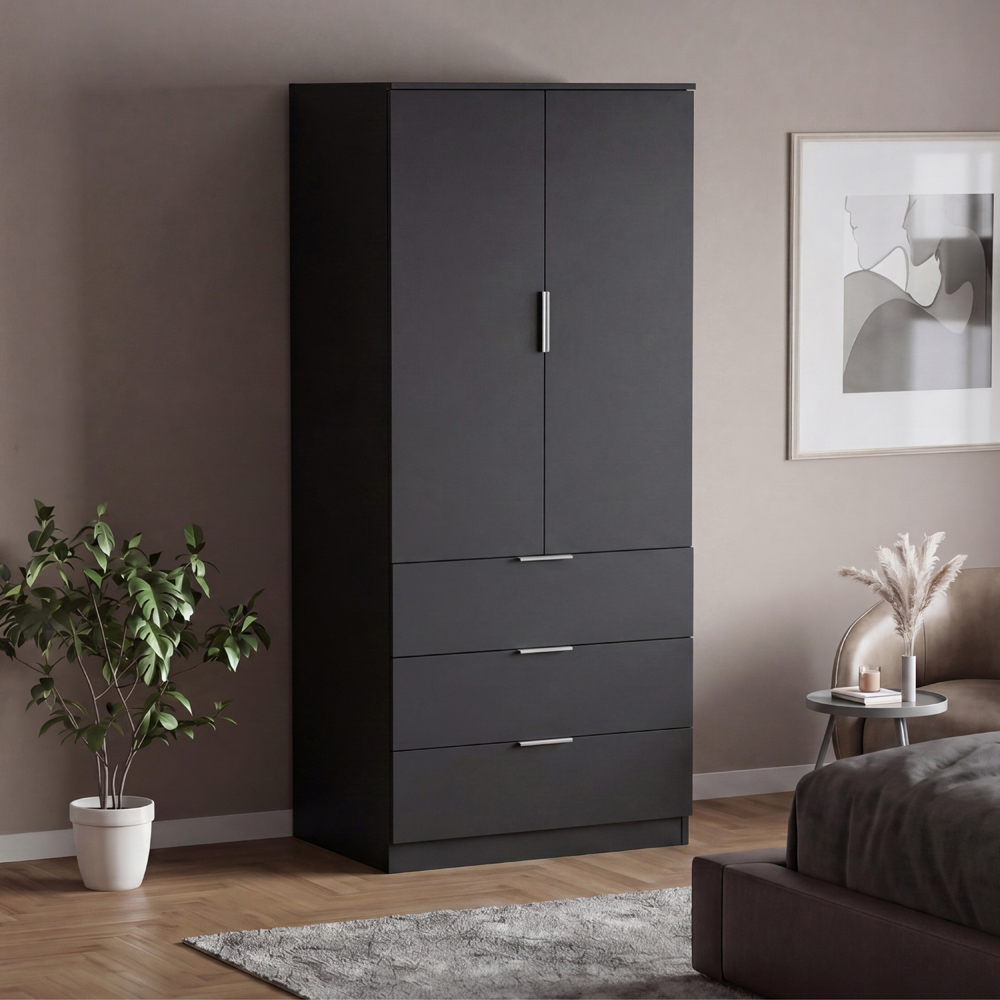 VIDA DESIGNS Trega 2 Door 3 Drawer Black Wardrobe Image 5