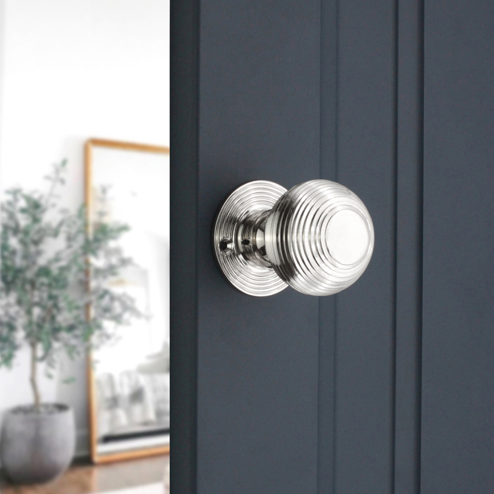 Spira Brass Polished Nickel Beehive Small 50mm Rim and Mortice Door Knob 2 Pack Image 2
