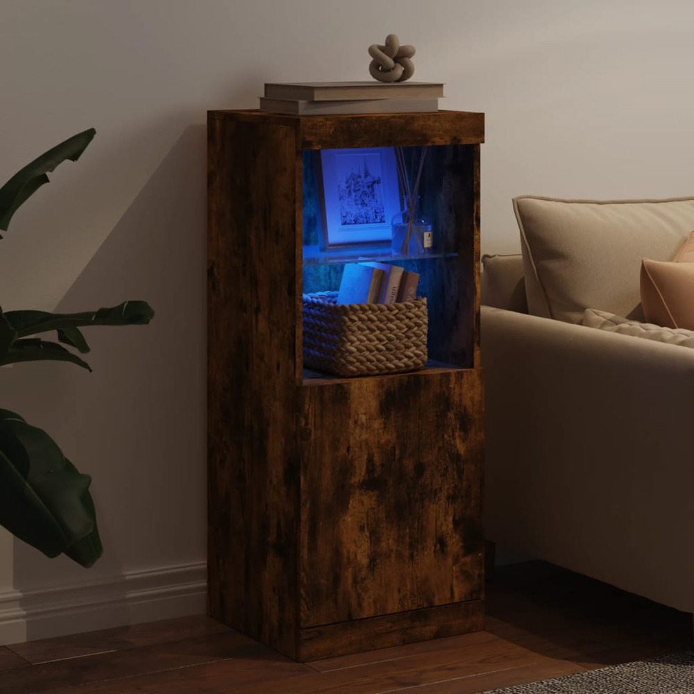 vidaXL Single Door 2 Shelf Smoked Oak Sideboard with RGB LED Lights Image 3