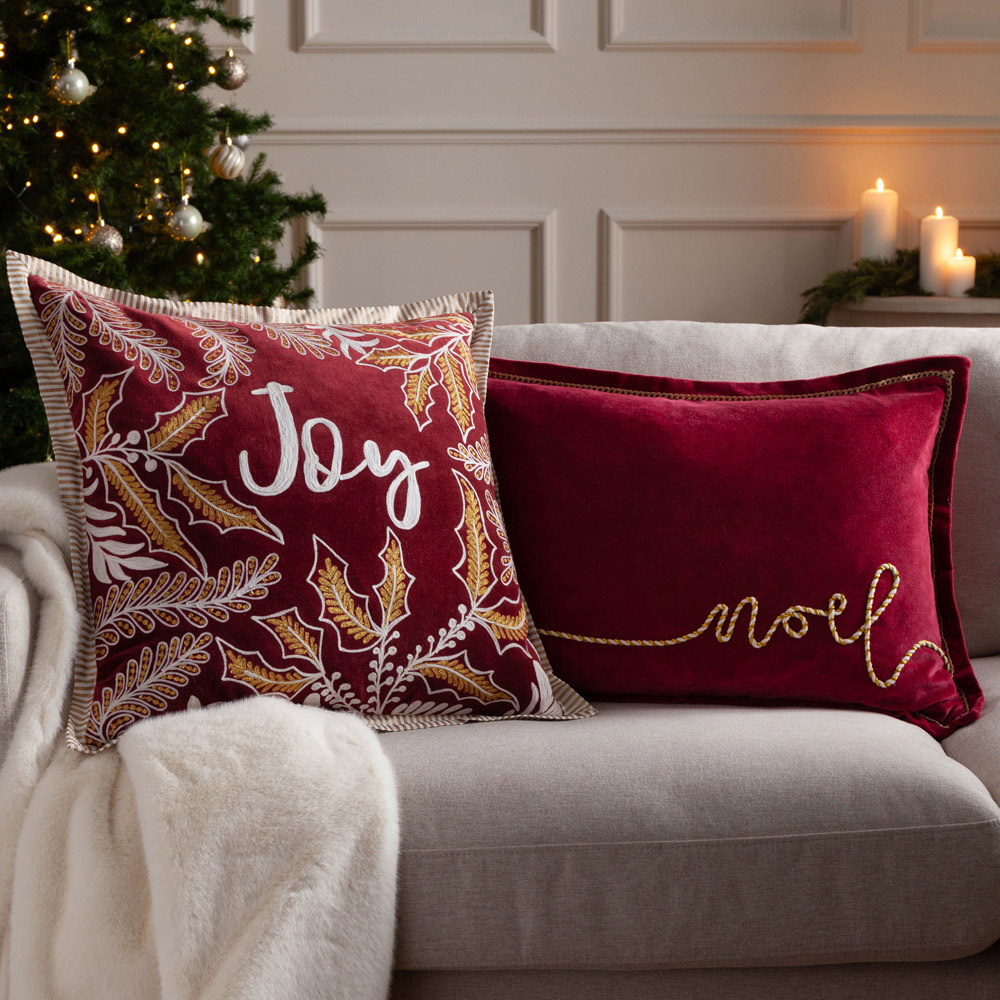 Paoletti Winter Joy Embroidered Red Cotton Cushion 50 x 50cm Image 5