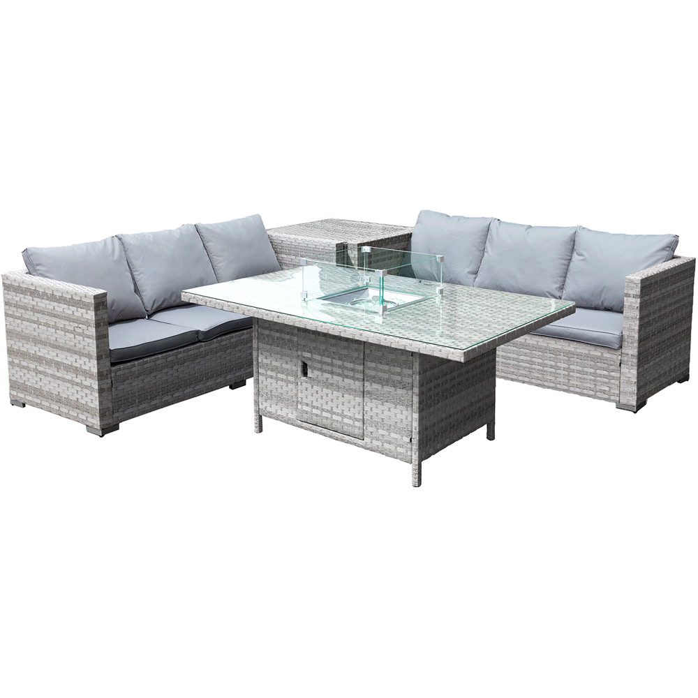 Oseasons Malta 6 Seater Dove Grey Rattan Firepit Corner Sofa Set Image 2
