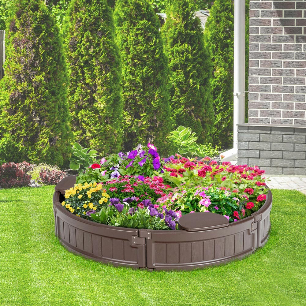 Costway Brown Round Sandpit with Waterproof Cover Image 2