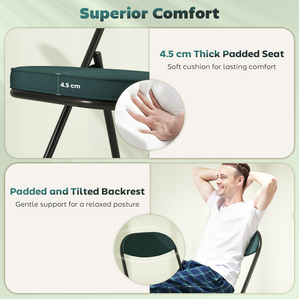 HOMCOM Set of 4 Teal Steel Frame Foldable Chair with Cushioned Seat Image 8