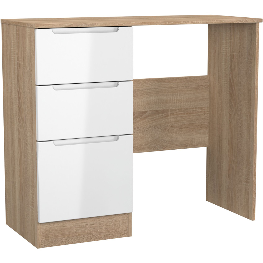 Crowndale Milan 3 Drawer White Gloss and Bardolino Oak Dressing Table Ready Assembled Image 4