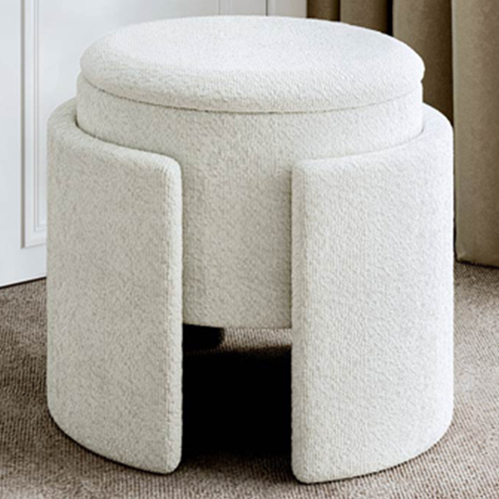 CARME Home Mabel Ivory Bouclé Storage Stool Image 1