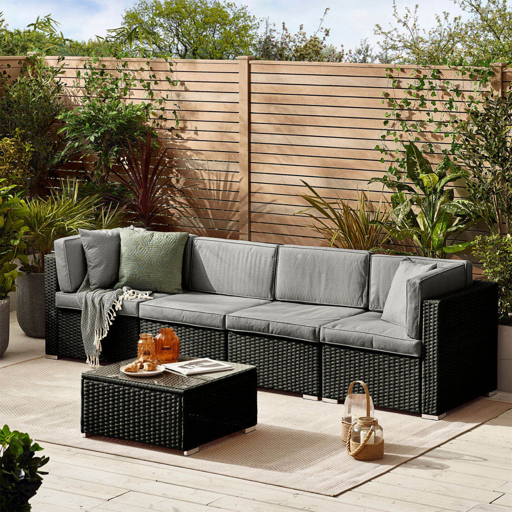 Furniturebox Windermere 4 Seater Black Rattan Sofa Lounge Set Image 5