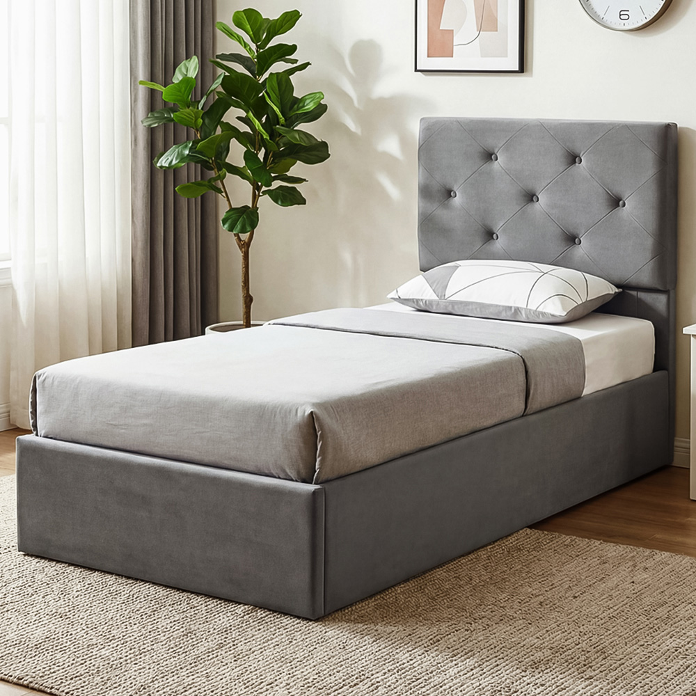Portland Single Dark Grey Gas Lift Up Bed Frame Image 1
