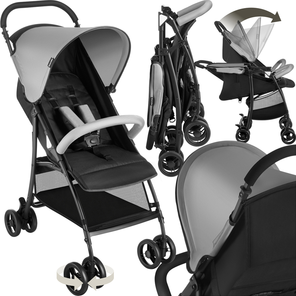 tectake Emma Black and Grey Foldable Pushchair with 5 Point Harness Canopy and Storage Image 2