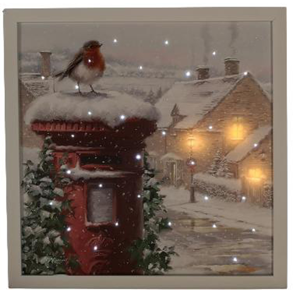 Samuel Alexander Robin and Postbox Christmas Light Up Wall Art 40 x 40cm Image 1