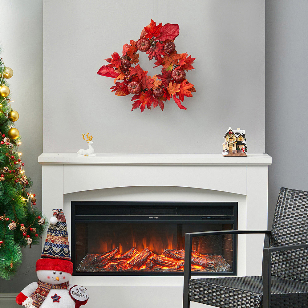 Living and Home Artificial Fall Maple Leaf Pumpkin Wreath 40cm Image 7