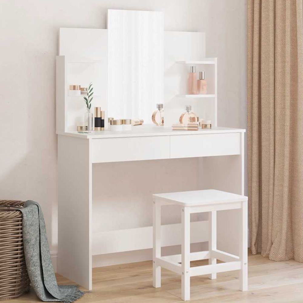vidaXL 2 Drawer 4 Shelf White Dressing Table with Mirror Image 1