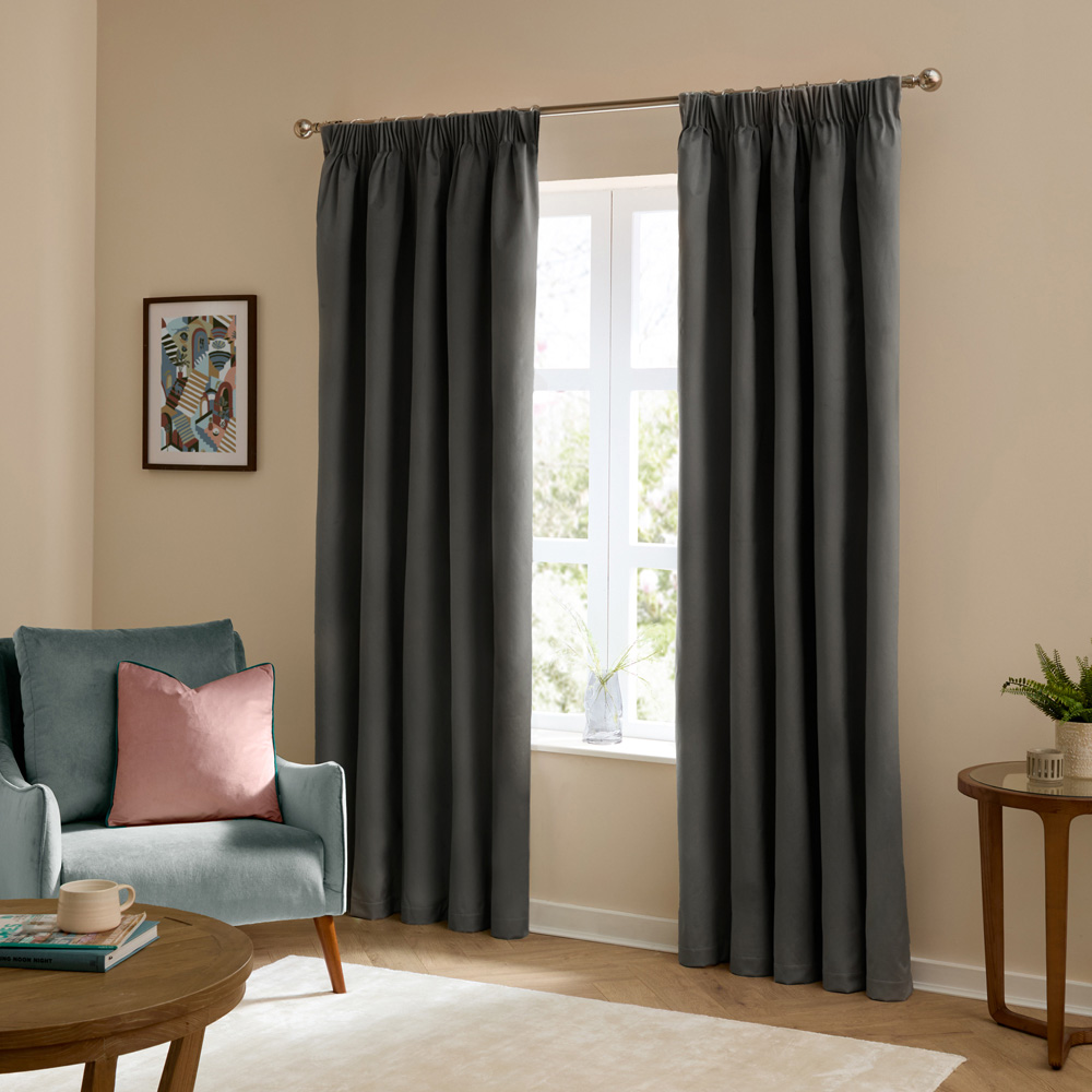 Furn The Ultimate Charcoal Velvet Blackout Pencil Pleat Curtains 168 x 137cm Image 5