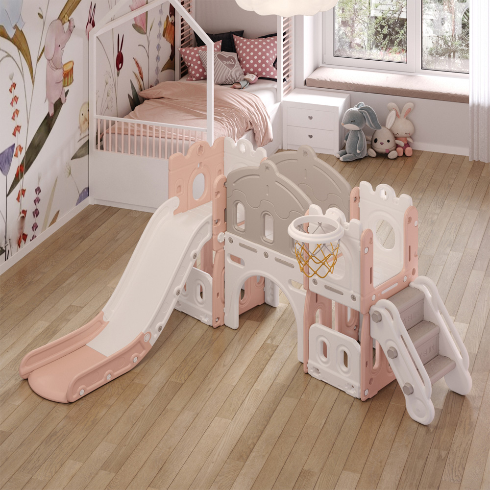 Living and Home Kids Pink and White Playset with Slide and Basket Hoop Image 5