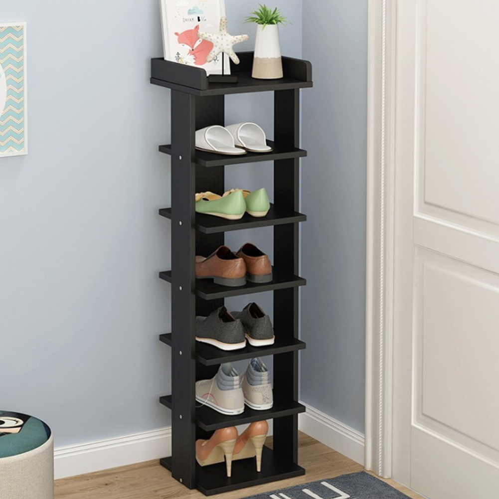 Living and Home 7 Tier Black Wooden Open Shoe Rack Image 4