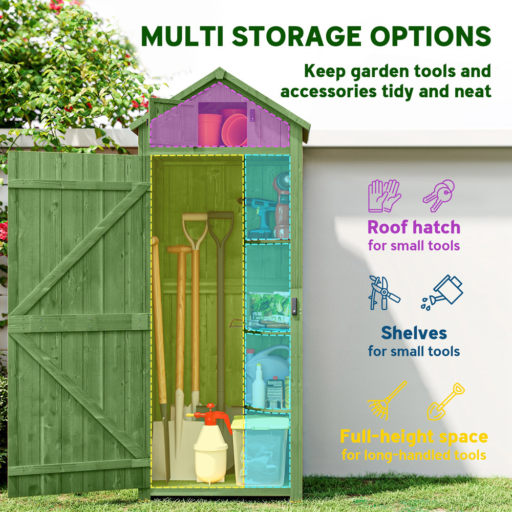 Outsunny 2.5 x 1.8ft Green Wooden Garden Tool House Shed Image 4