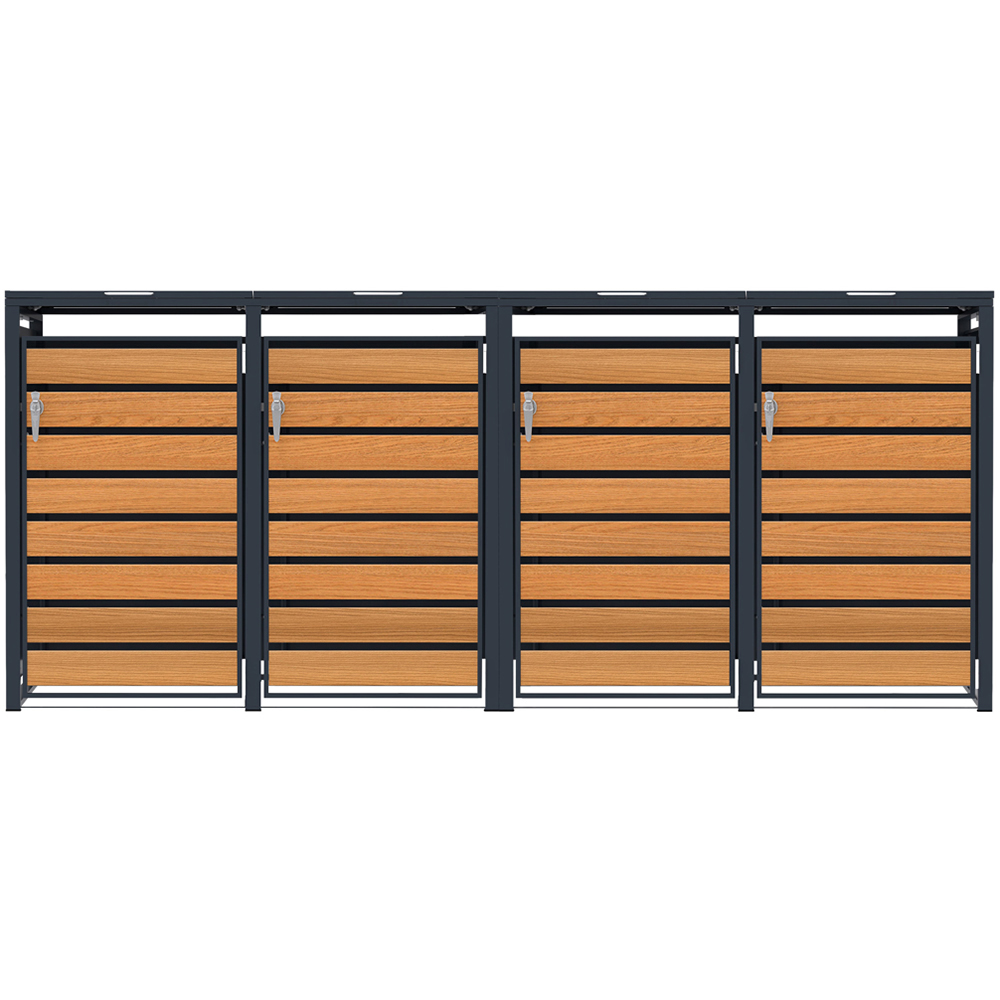 MonsterShop Anthracite and Wood Metal 4 Wheelie Bin Storage Shed Image 1