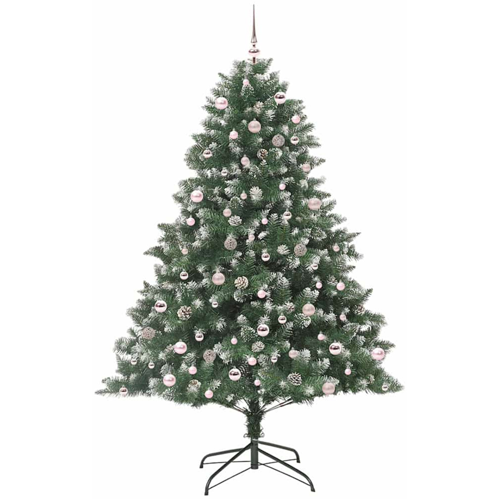 vidaXL Pre-Lit Pink Baubles Green Artificial Snow Tipped Christmas Tree 8ft Image 4