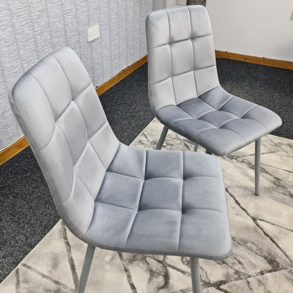 Denver Set of 2 Grey Velvet Dining Chairs Image 5