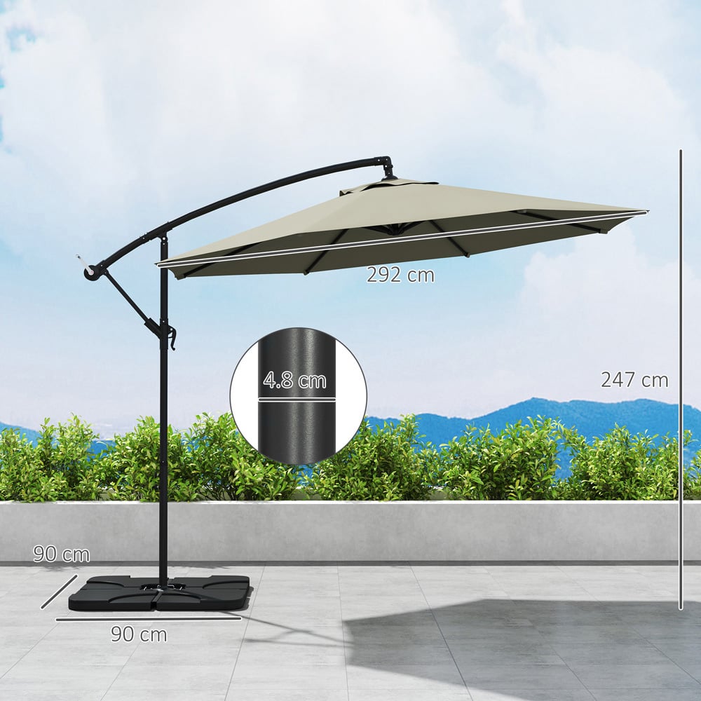 Outsunny Light Grey Banana Cantilever Parasol with Base Weights and Cover 3m Image 9