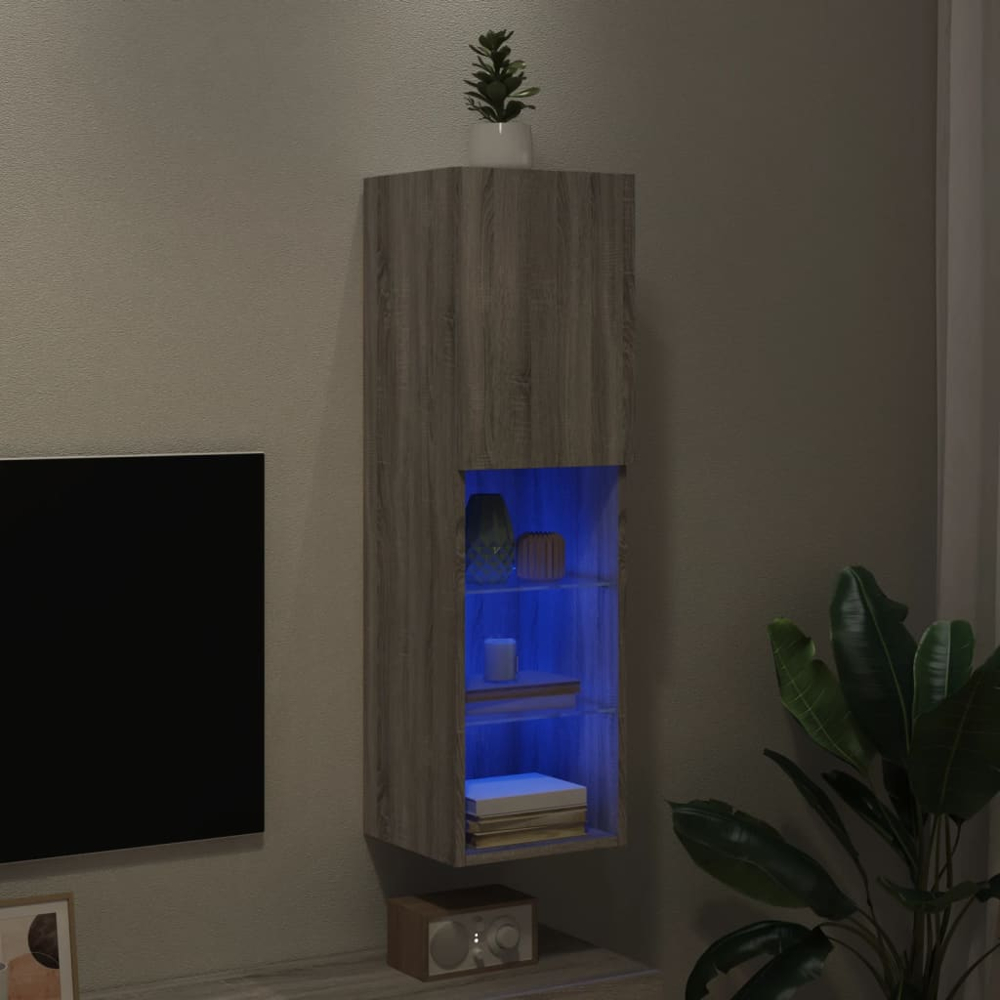 vidaXL Single Door 3 Shelf Grey Sonoma TV Cabinet with LED Lights Image 5